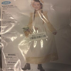 Classic Yellow and White Kids Prairie Girl Costume with Bonnet. Kids Large.